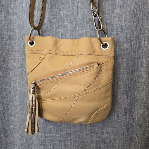 RARE B. Makowsky Crossbody Shoulder Bag Boho Style Camel Leather - Picture 7 of 15